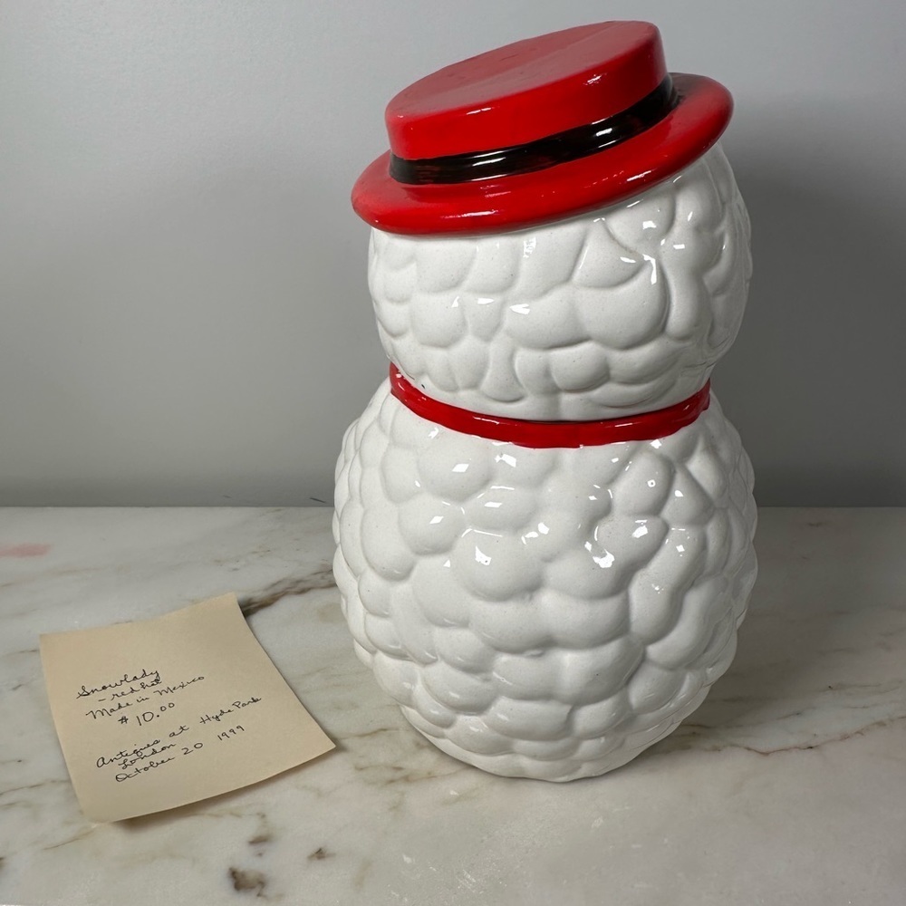 Vintage Snow Lady Bow & Hat Cookie Jar White, Red, Green Carrot Nose Mistletoe - Picture 10 of 11